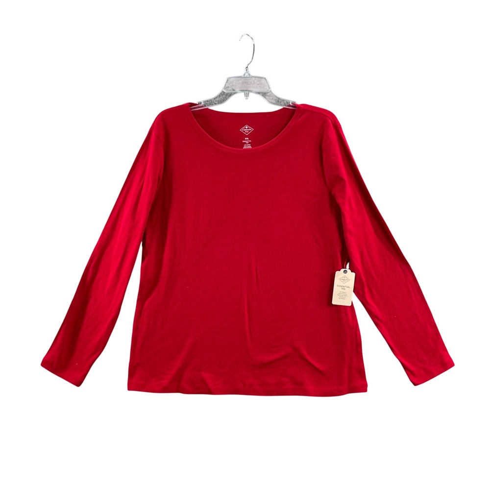 St. John's Bay Essential Tee Womens XXL Red Cotton Ribbed Long Sleeve Shirt‎ NEW